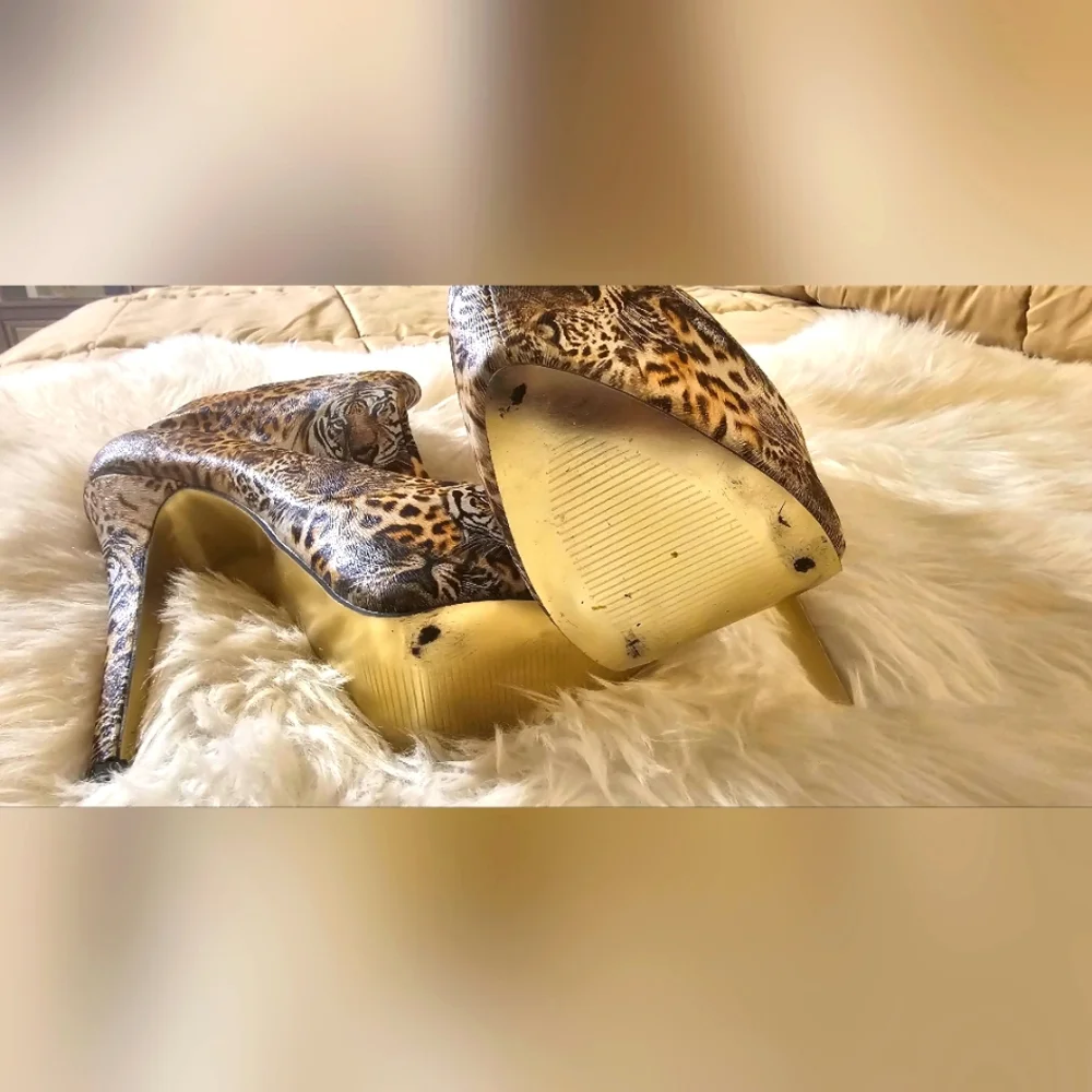 COPY - SEXY BUMPER HIGH HEELS PLATFORM TIGER KING  PRINT Sz 10 Stiletto - Picture 2 of 11